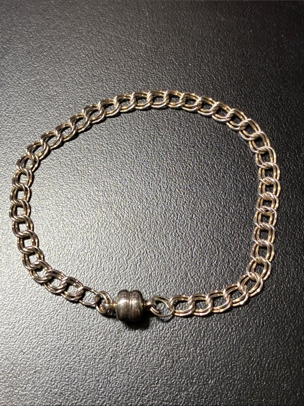 Sterling Silver double link Chain Bracelet with Magnetic Bead Clasp - Silver
